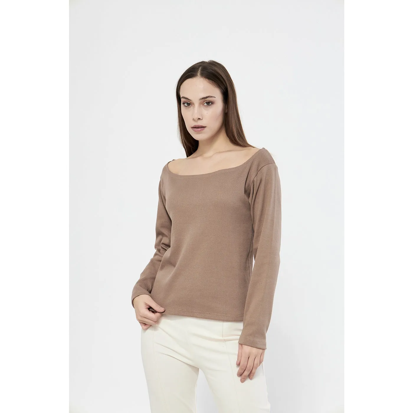 Coffee Square Neck Rib Top