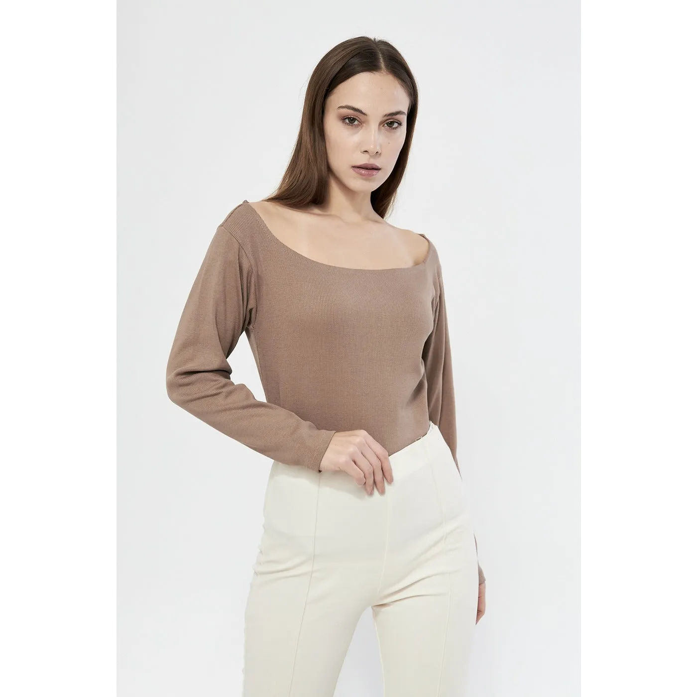 Coffee Square Neck Rib Top