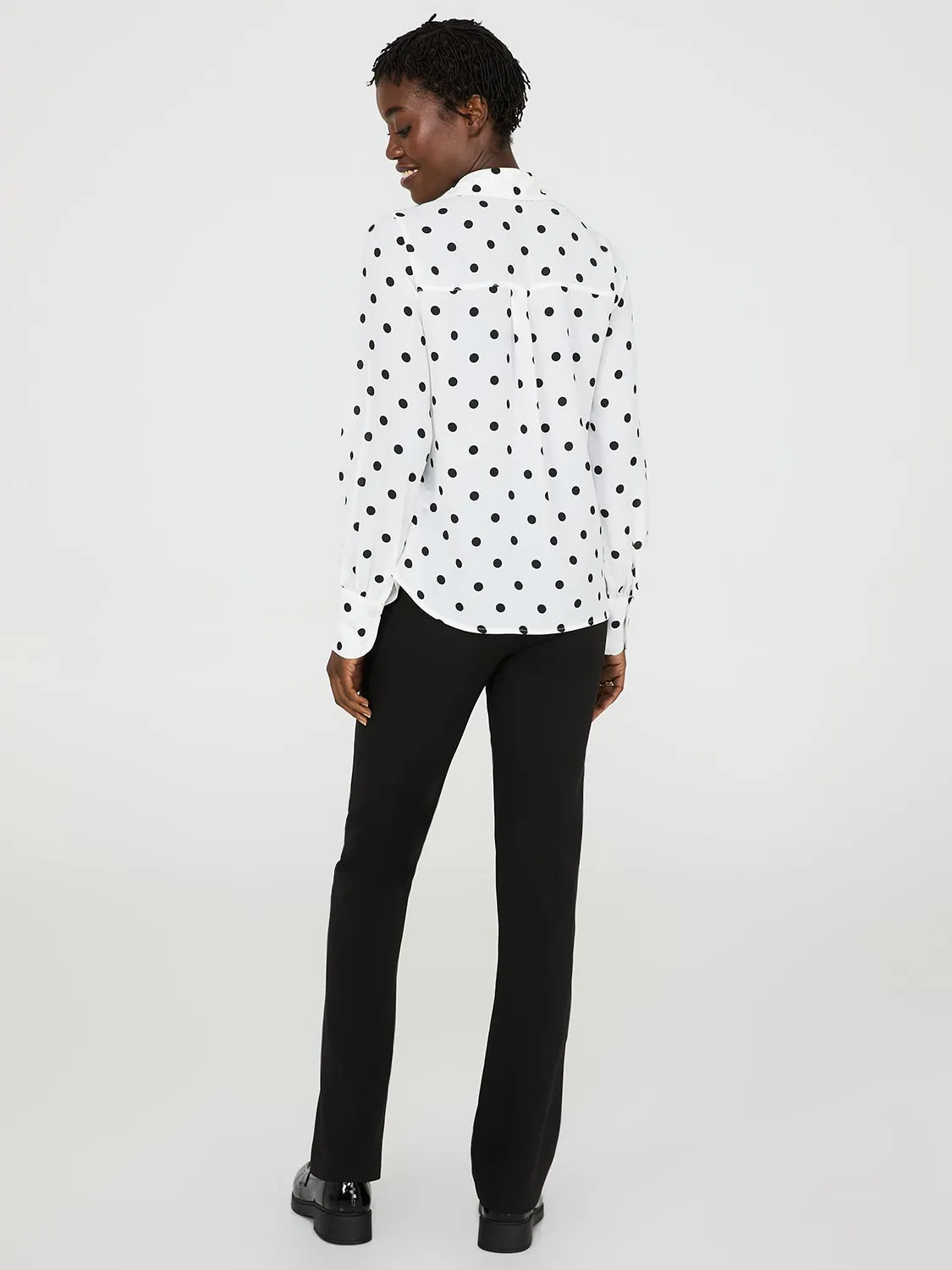 Dot Print Chiffon Button-Front Blouse