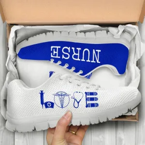 Nurse Sneaker, Nurse-Love Royal Blue White Sneakers Shoes, Best Shoes For Nurses