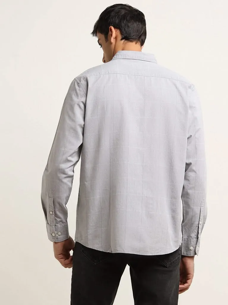 WES Casuals Grey Checkered Print Relaxed Fit Shirt