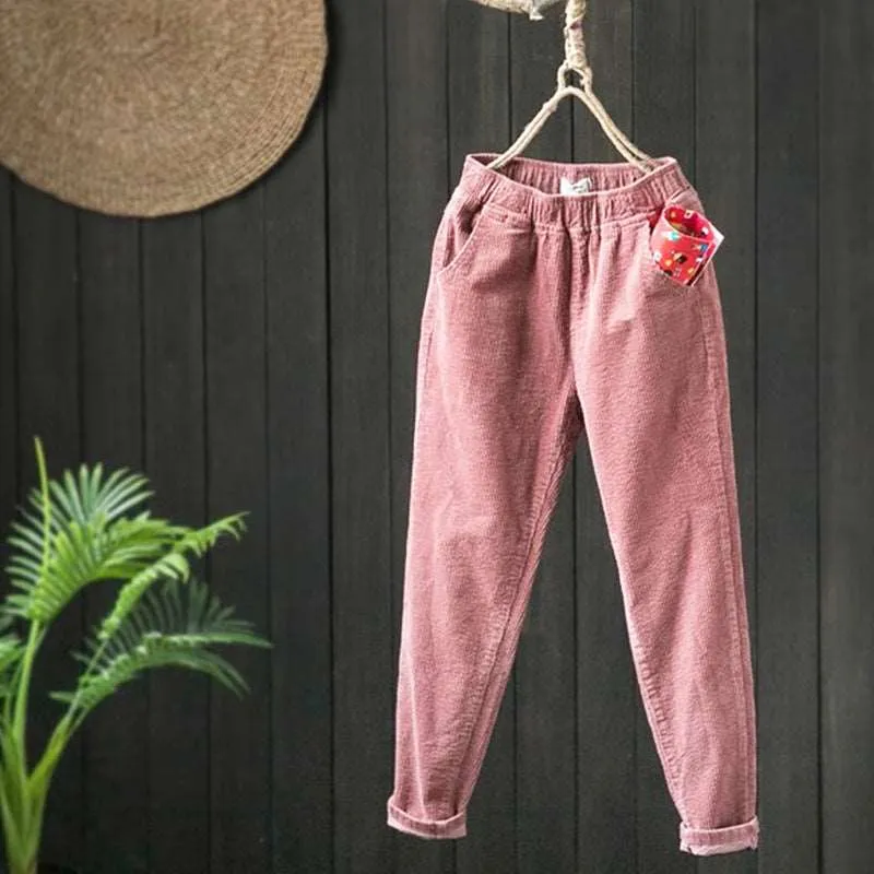 Women's Retro Fleece Lined Warm and Thick Corduroy Pants