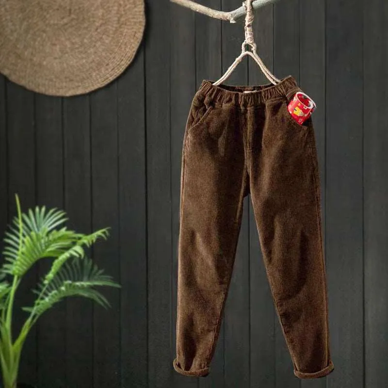 Women's Retro Fleece Lined Warm and Thick Corduroy Pants